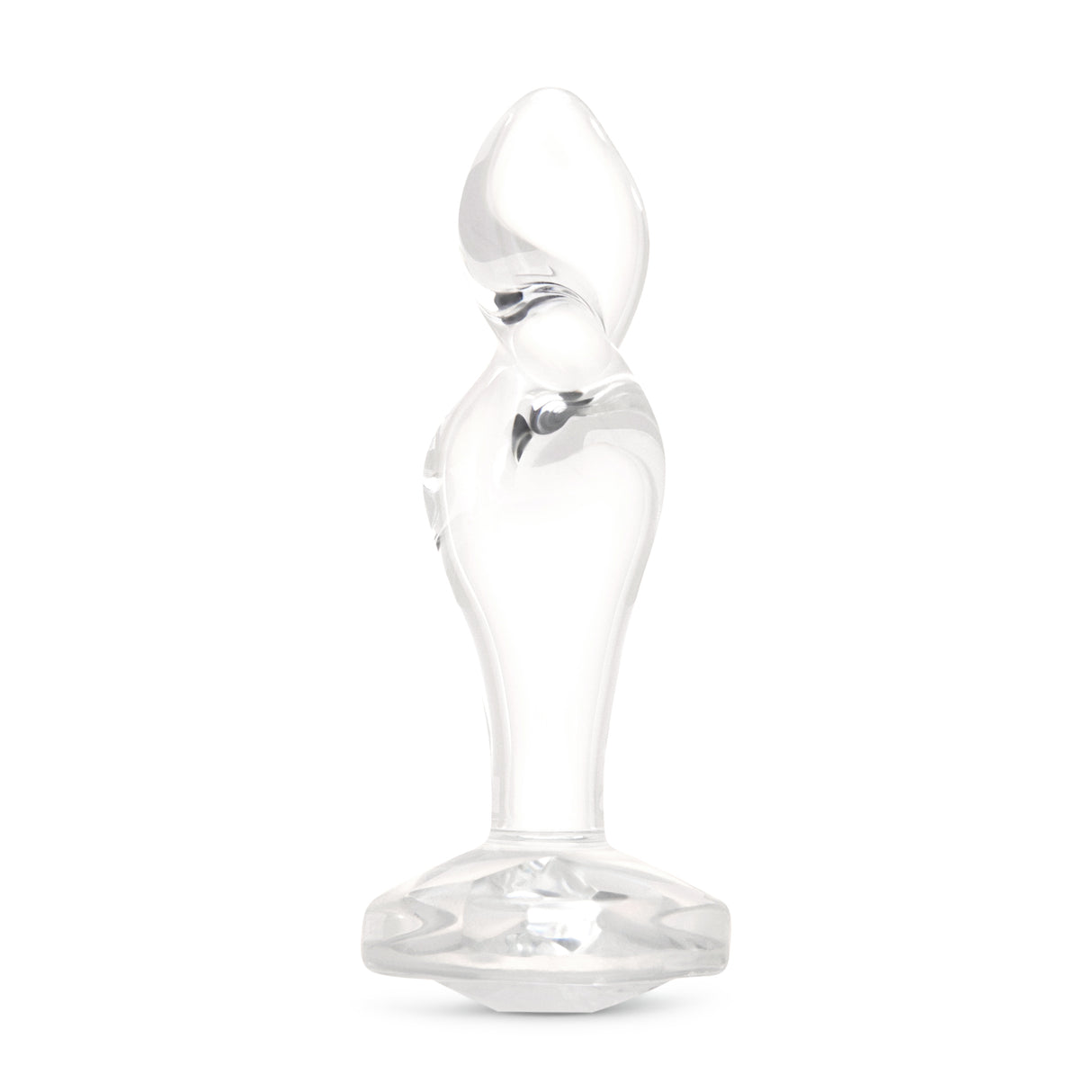 4" Sweet Twist Butt Plug - Large full upright clear borosilicate glass butt plug showcasing a corkscrew tip and sparkling gem base.
