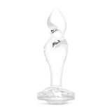 4" Sweet Twist Butt Plug - Large full upright clear borosilicate glass butt plug showcasing a corkscrew tip and sparkling gem base.
