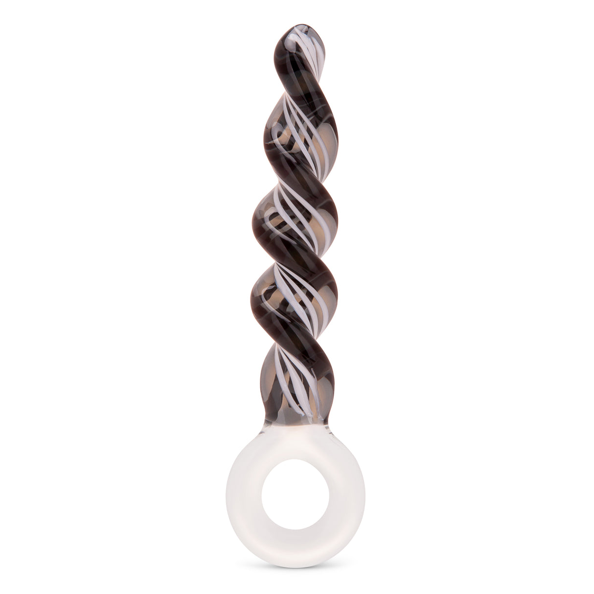 7.5" Zebra Spiral Probe Main View: Full upright black and white Zebra Spiral Probe showcasing its twisted shaft and circular base.
