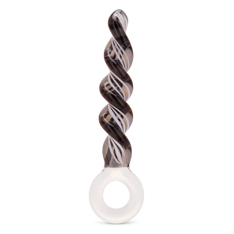 7.5" Zebra Spiral Probe Main View: Full upright black and white Zebra Spiral Probe showcasing its twisted shaft and circular base.
