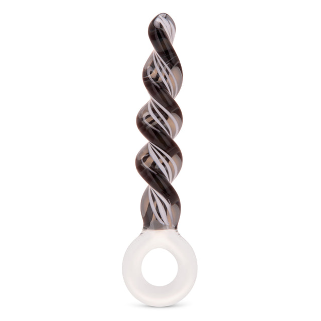 7.5" Zebra Spiral Probe Main View: Full upright black and white Zebra Spiral Probe showcasing its twisted shaft and circular base.
