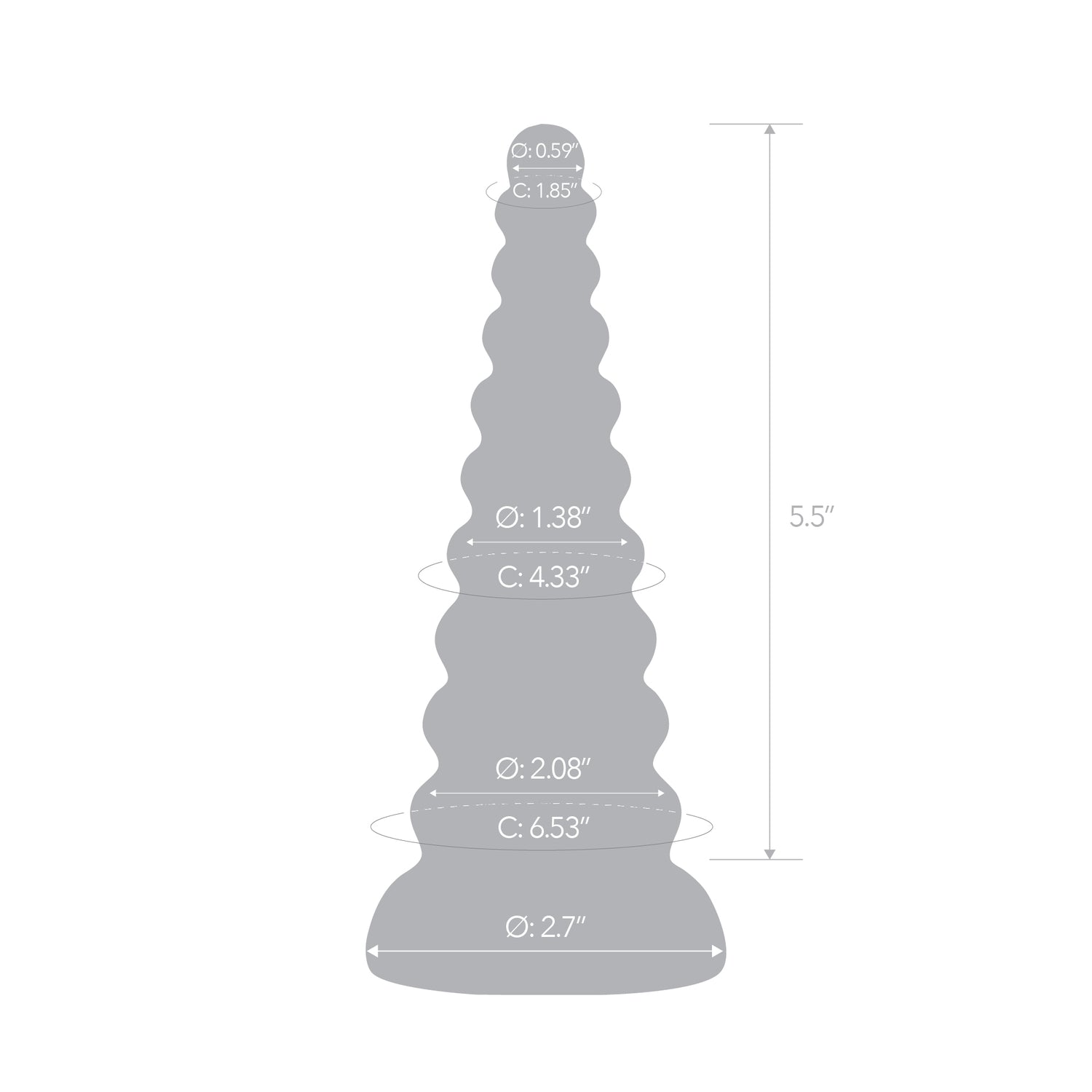 Scale Reference: Architectural silhouette of the 6.5" Forbidden Spire Dildo displaying exact dimension measurements.