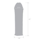 Gray cylindrical object with measurements on a white background