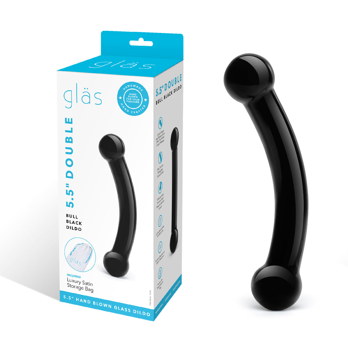 5" Double Bull Black Curved Glass Dildo