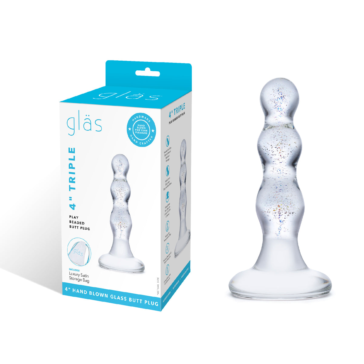 3.25" Triple Play Beaded Glass Butt Plug