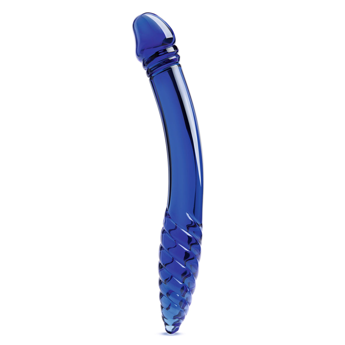 11" Blue Double-sided Ribbed Glass Dildo