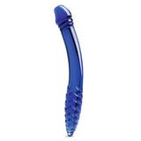 11" Blue Double-sided Ribbed Glass Dildo