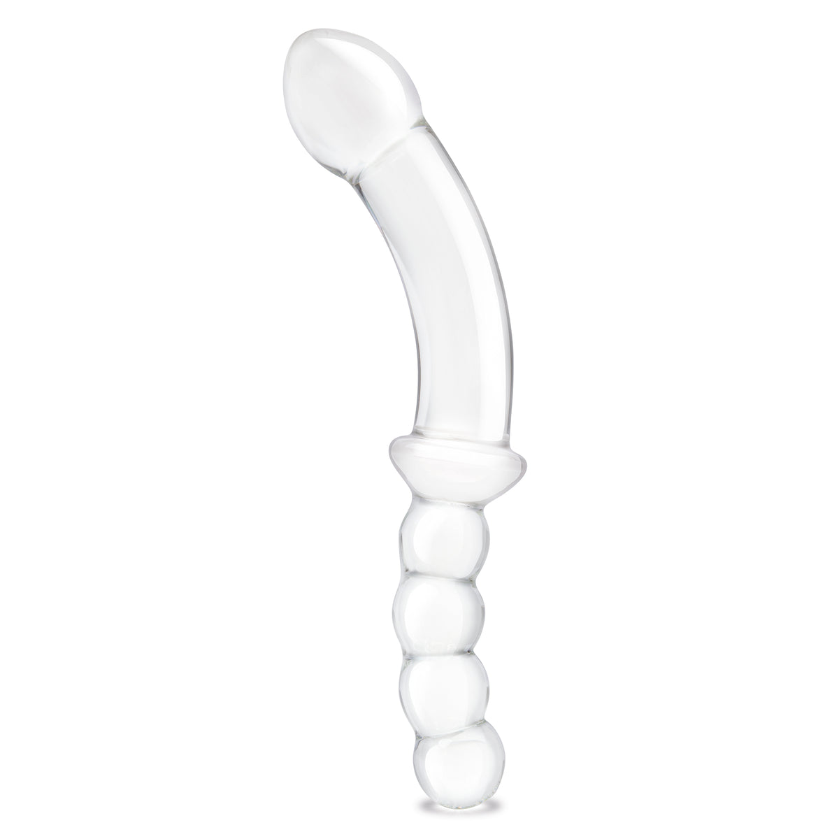 10" Double Sided Curved Glass Dildo With Glass Anal Beads