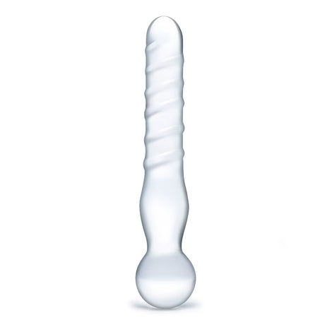 5.75" Joystick Spiral Clear RIppled Glass Dildo