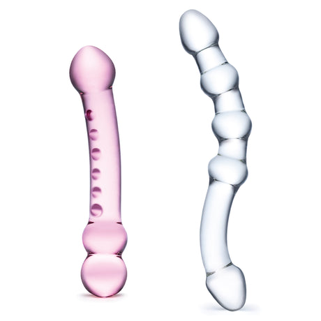 2-Piece Double Pleasure Glass Dildo Set With Beads