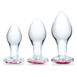 3-Piece Heart Jeweled Glass Butt Plugs Set