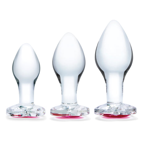 3-Piece Heart Jeweled Glass Butt Plugs Set