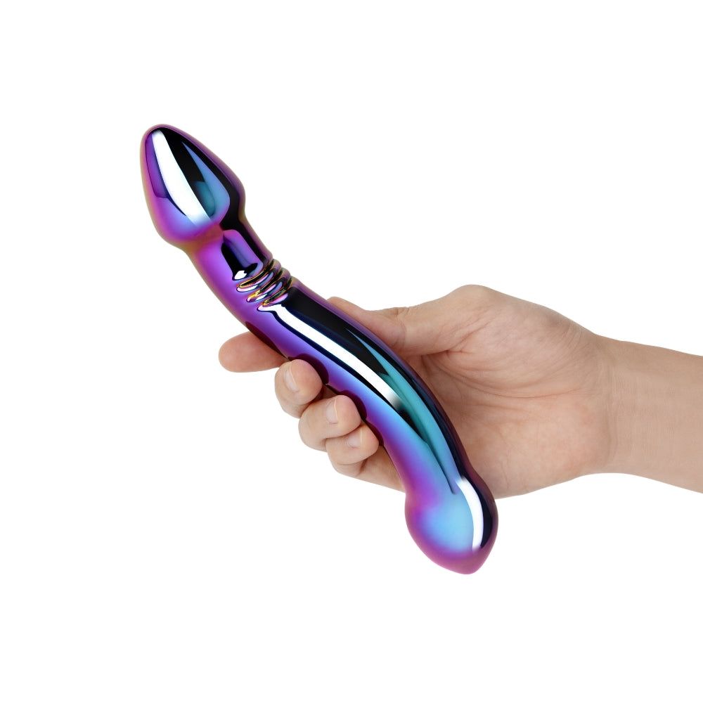 Iridescent Chrome S Curved Double Dildo