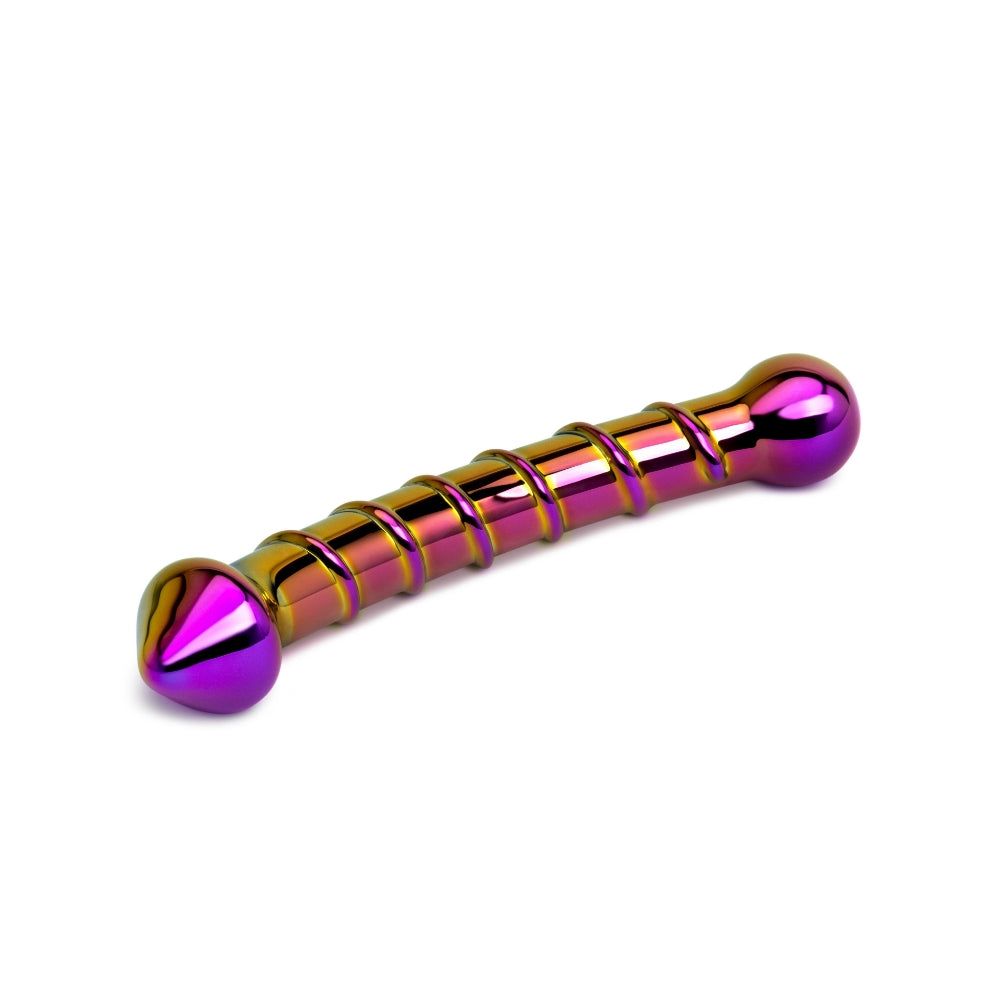 6.5" Iridescent Chrome Swirl Textured Double Dildo