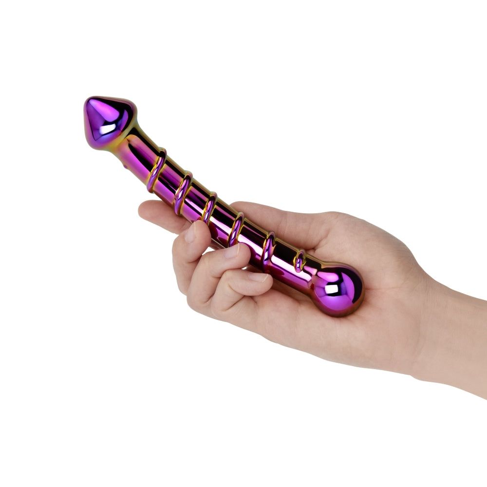 6.5" Iridescent Chrome Swirl Textured Double Dildo