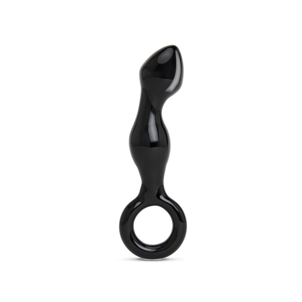 6.5" Curved Black Beaded Butt Plug with Ring