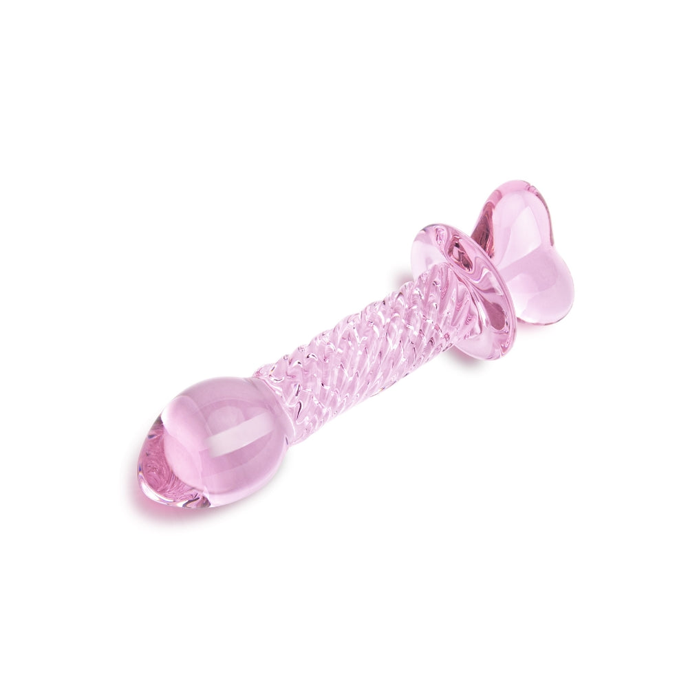 6.25" Pink Love Crystal Heart Ribbed Glass Dildo