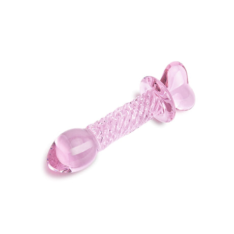 6.25" Pink Love Crystal Heart Ribbed Glass Dildo