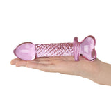 6.25" Pink Love Crystal Heart Ribbed Glass Dildo