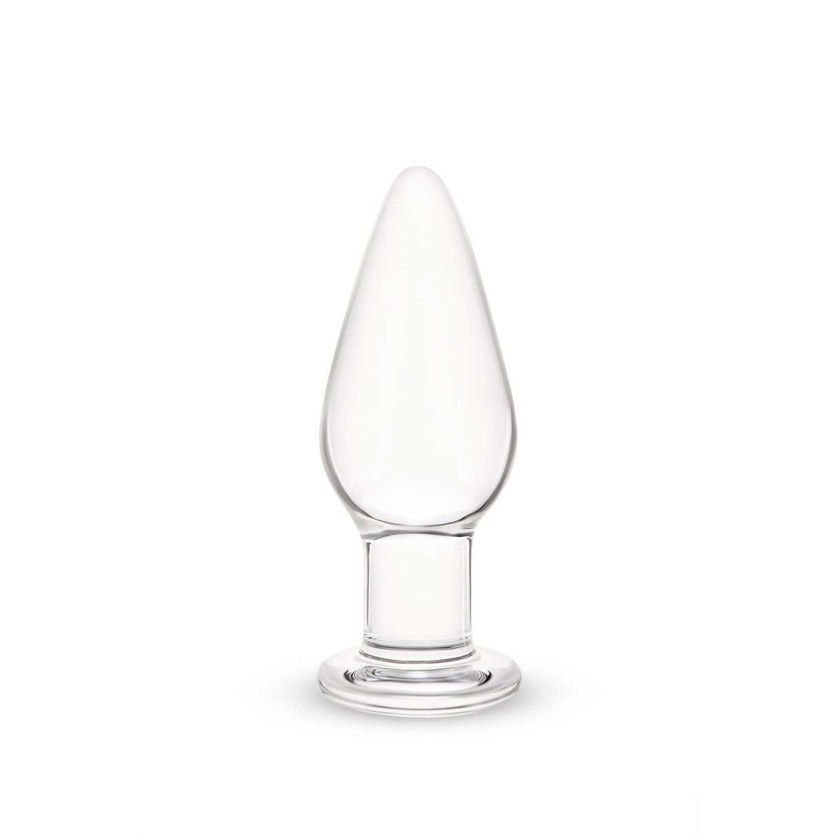 Clear glass anal plug on a white background