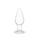 Clear glass anal plug on a white background