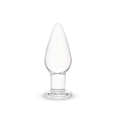 Clear glass anal plug on a white background