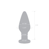 Gray silhouette of an anal plug with measurements on a white background