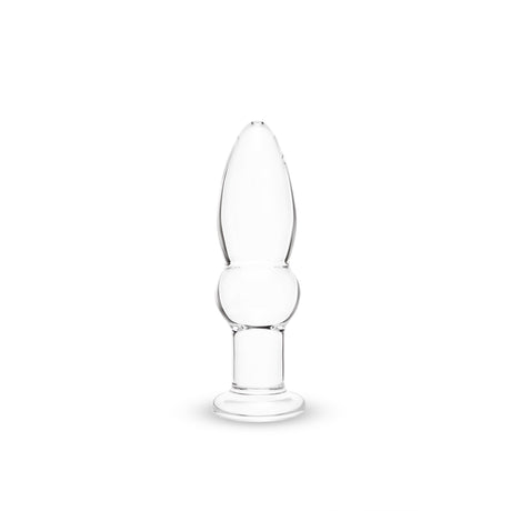 Clear glass anal plug on a white background