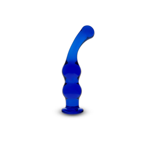 Blue glass curved didlo on a white background