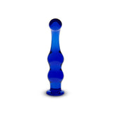 Blue glass curved dildo on a white background