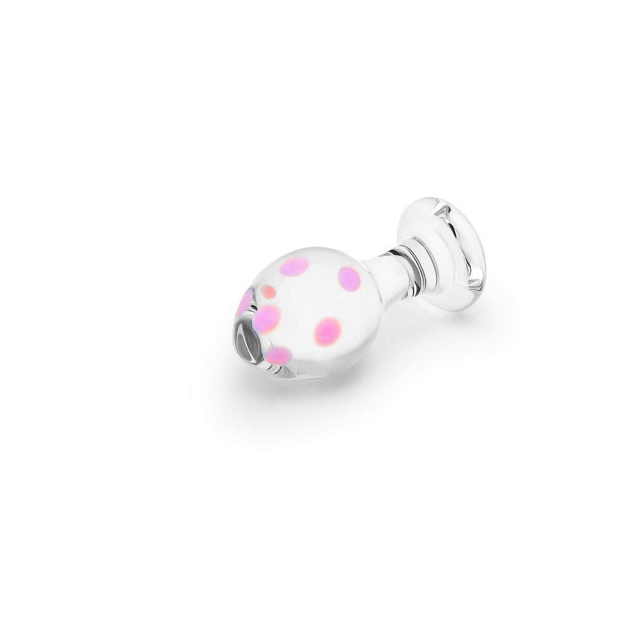 Glas anal plug with bulbous tip and pink polka dot design