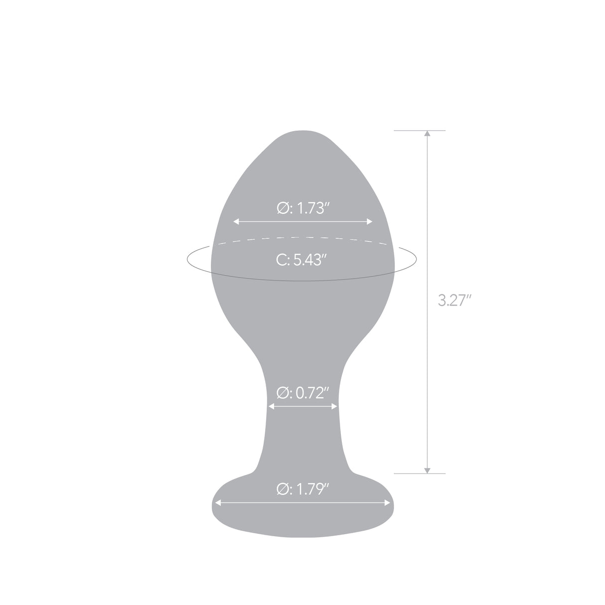 Gray silhouette of a product with measurements on a white background