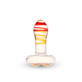 Glass plug  with colorful striped design on a white background