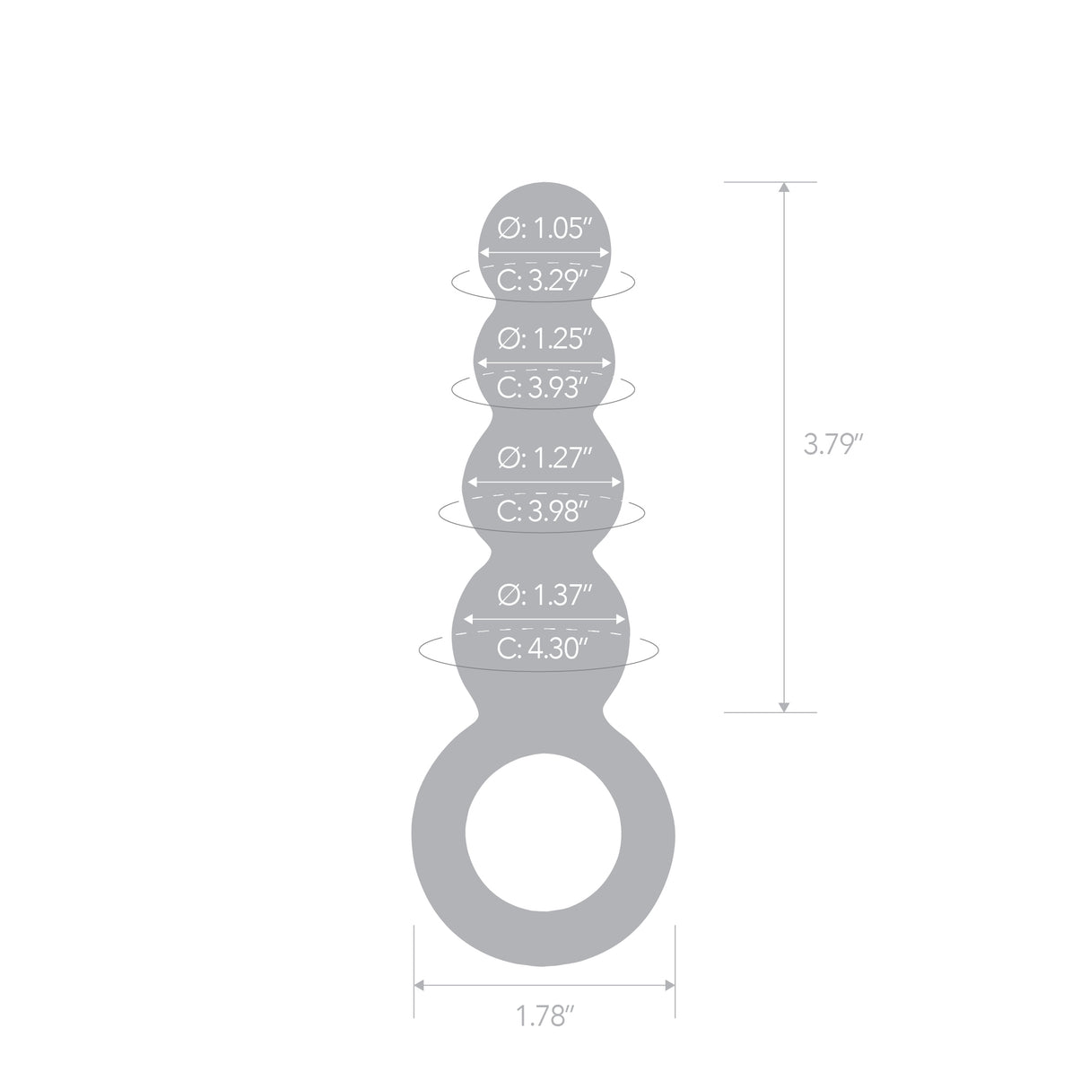 Measurement chart for Beaded Glass Anal Plug  on a white background