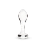 Clear glass Heiress anal plug on a white background