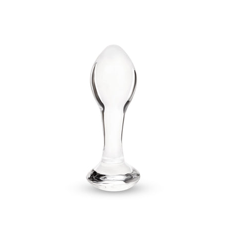 Clear glass Heiress anal plug on a white background