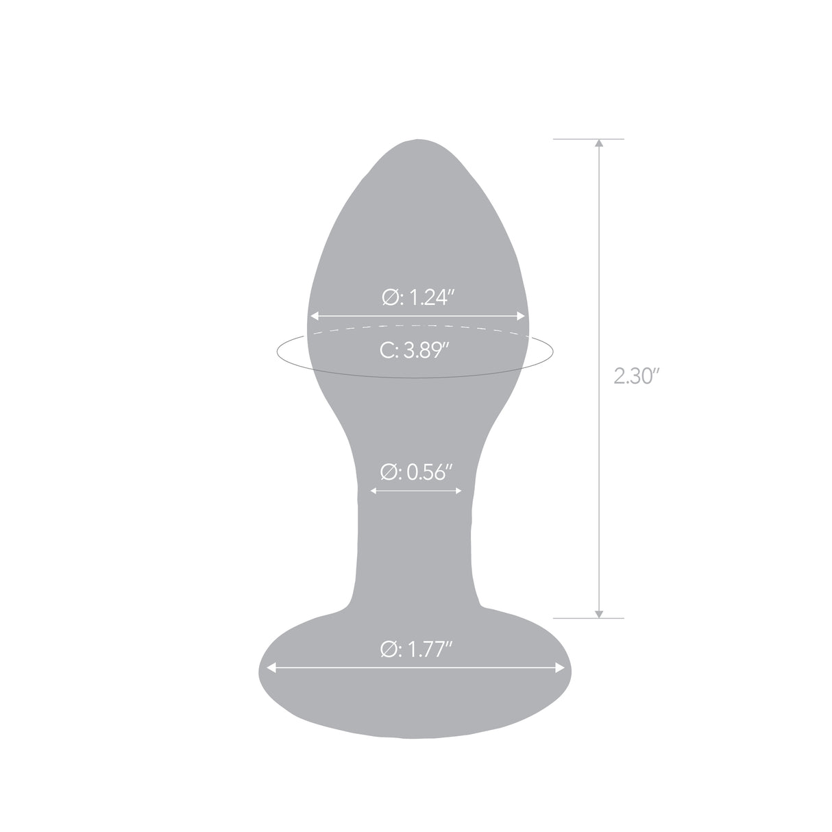  butt plug with measurements on a white background