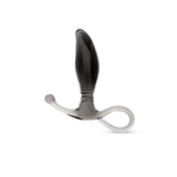 Glass prostate massager with a beaded base on a white background