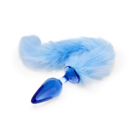 Blue butt plug with fluffy blue tail on a white background