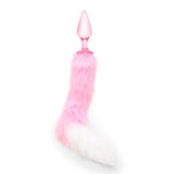 Pink Glass Tail Plug with fluffy tail on a white background