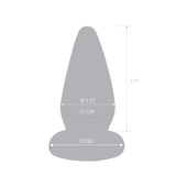 glass cone-shaped anal plugwith measurements on a white background