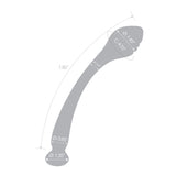 Gray measuring tool with dimensions on a white background