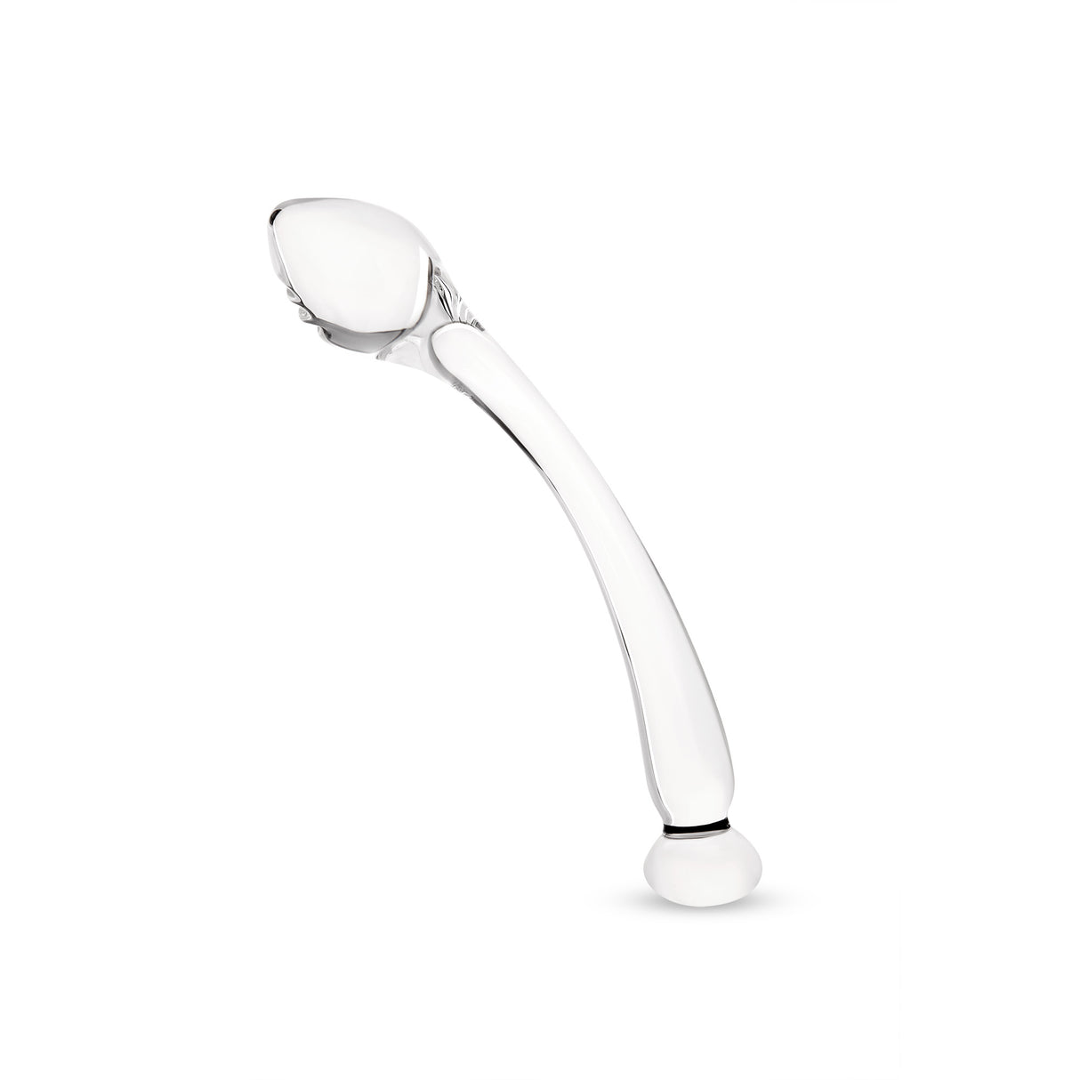 Clear glass dildo on a white background