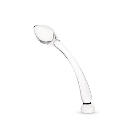 Clear glass dildo on a white background