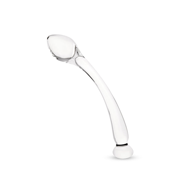Clear glass dildo on a white background