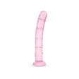 Pink Textured Glass Dildo on a white background