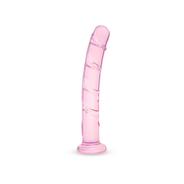 Pink Textured Glass Dildo on a white background