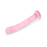 Pink Textured Glass Dildo on a white background
