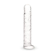 Clear Textured Glass Dildo on a white background