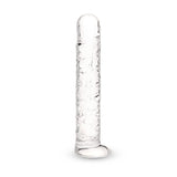 Clear Textured Glass Dildo on a white background